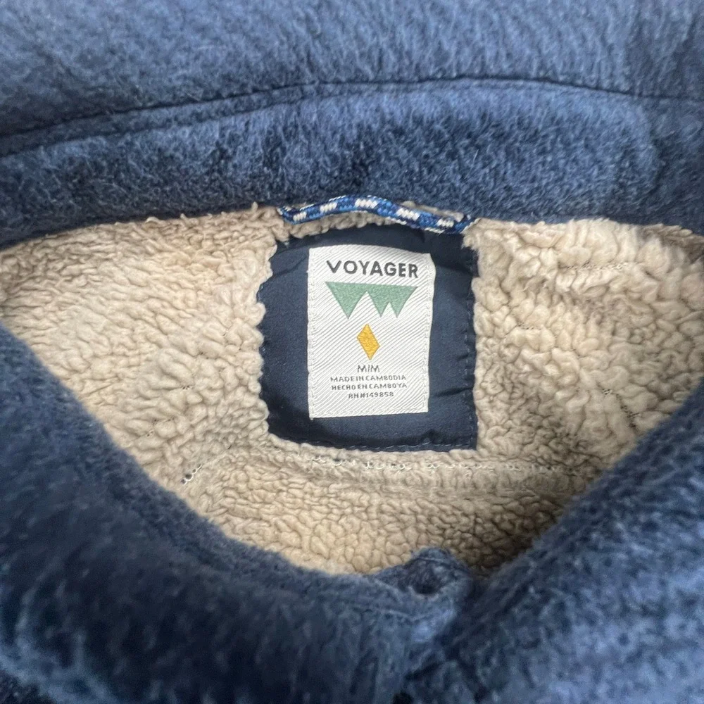 Voyager Mens Blue Striped Sherpa Lined Fleece Shirt Jacket‎ Shacket Medium